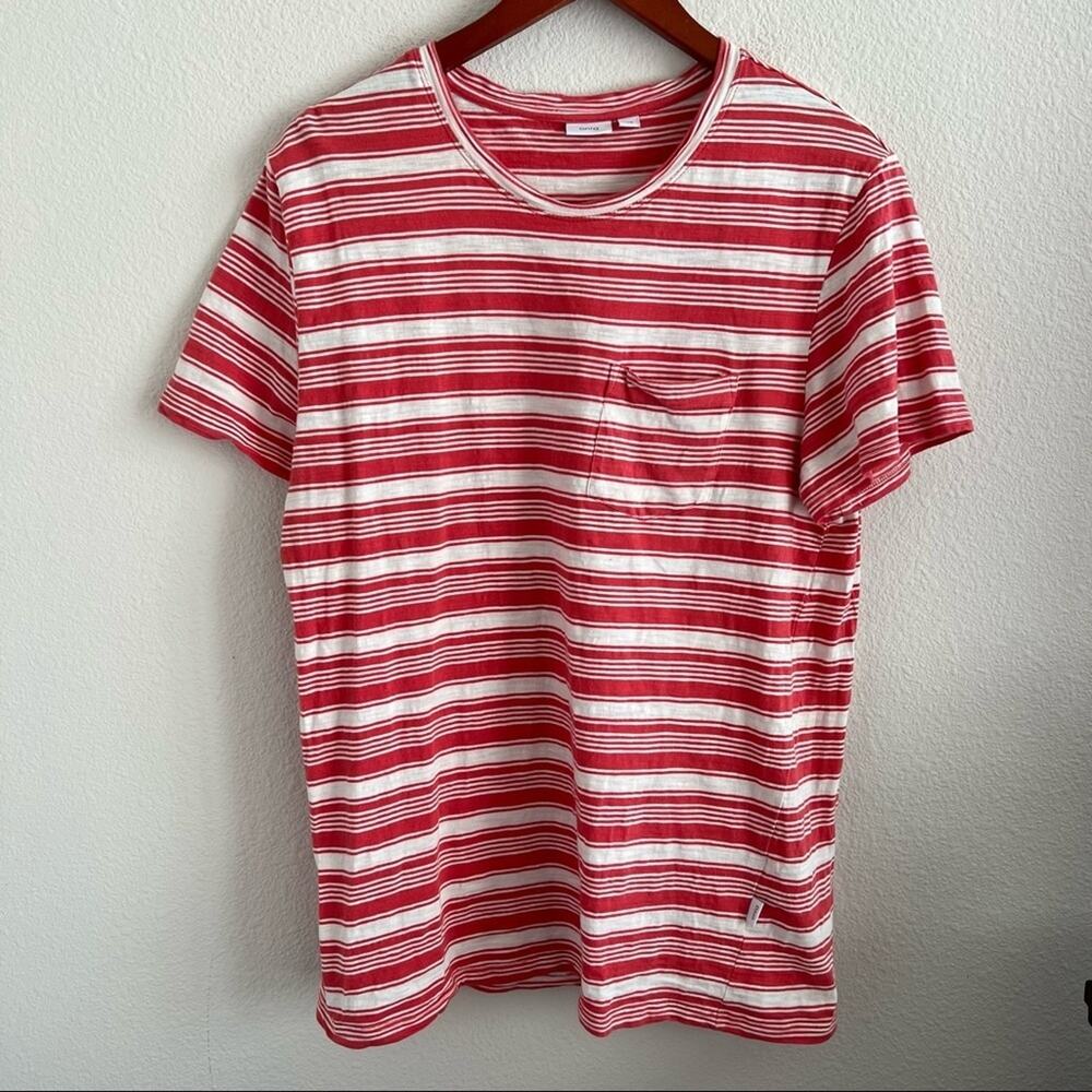 Onia Chad Striped T Shirt Mens Medium Coral Cotton Short Sleeve Large